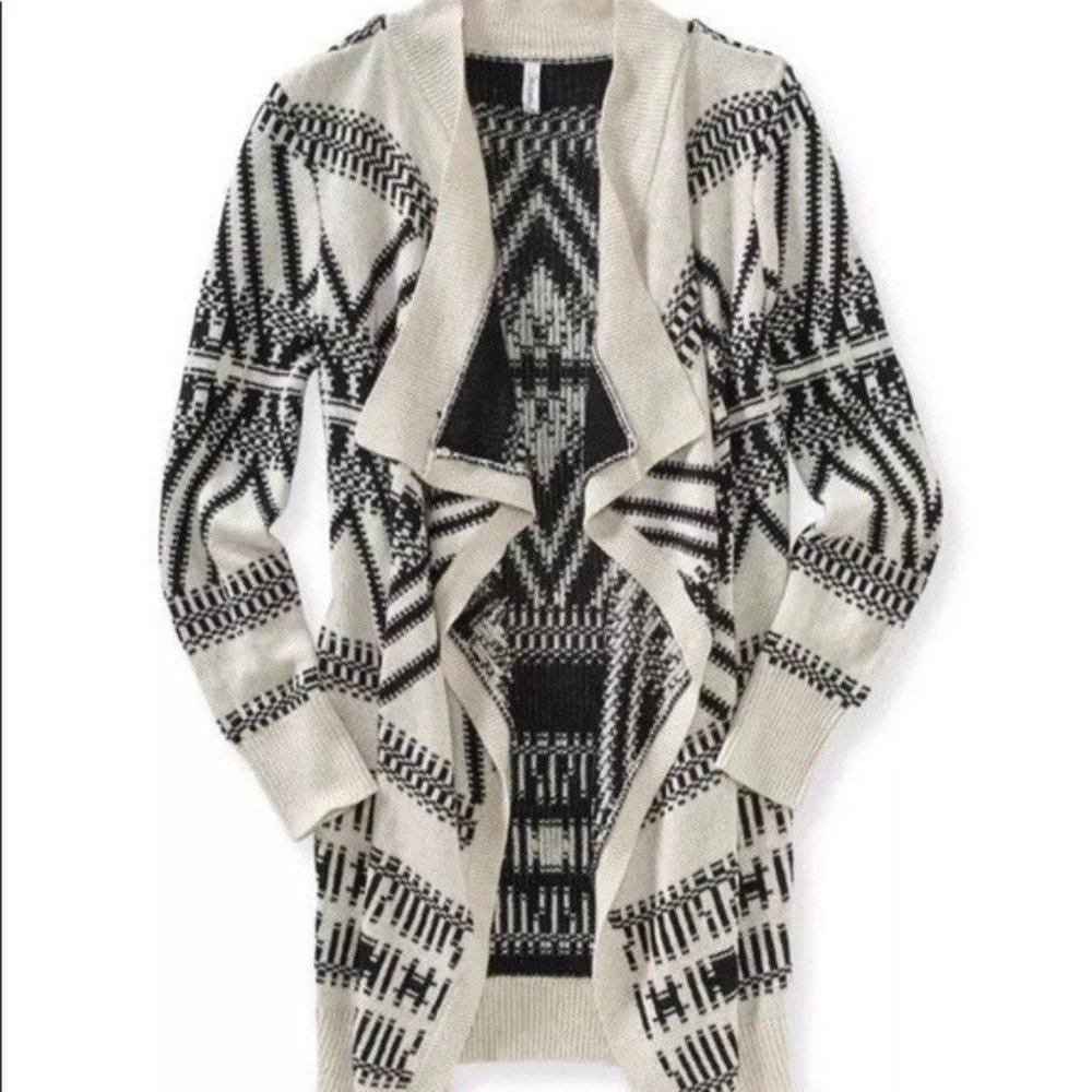 Aztec Print Knit Sweater Tan and Cream